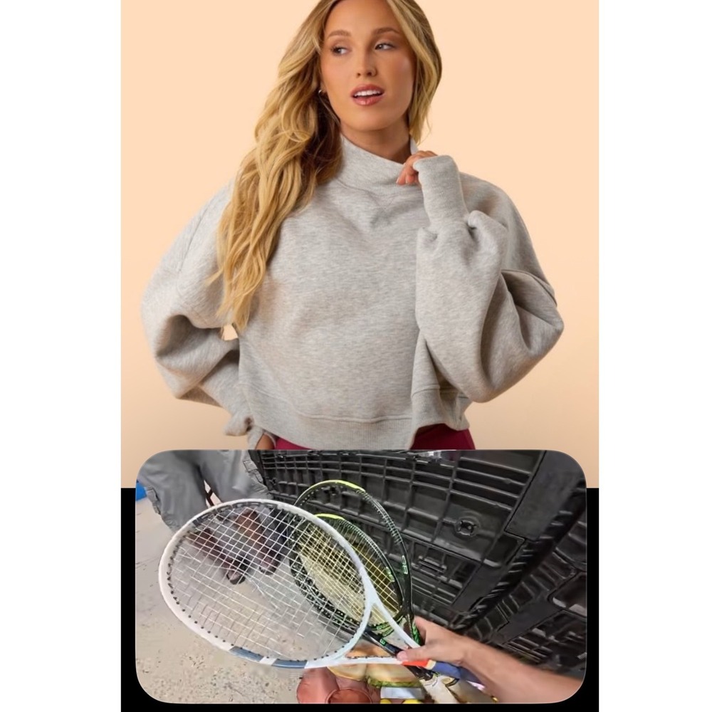 Blogilates Cropped Sweatshirt Women M Mock Neck Fleece Lined Balloon Sleeves